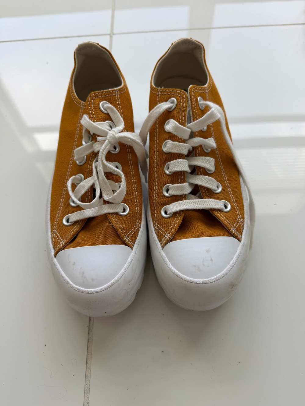 Women’s Converse All Star Canvas Lace-Up Sneakers in Mustard Yellow/Gold